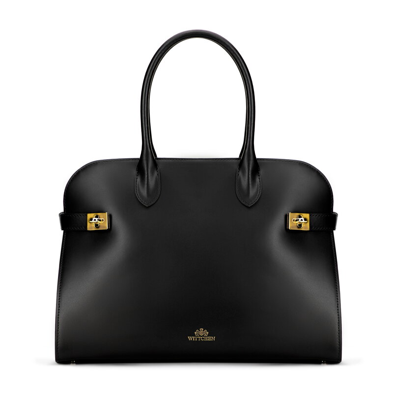 Damska shopperka ze skóry naturalnej z błyszczącymi elementami czarna 102-4E-000-1