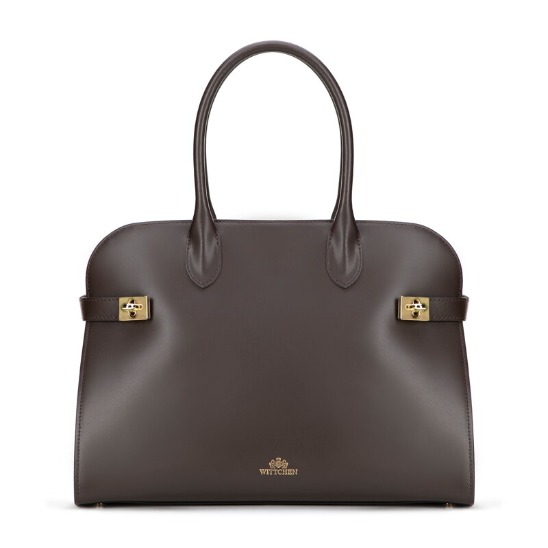 Damska shopperka ze skóry naturalnej z błyszczącymi elementami brązowa 102-4E-000-4