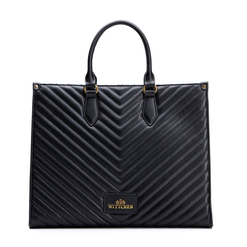 Damska shopperka ze skóry naturalnej z przeszyciami czarna 102-4E-205-1