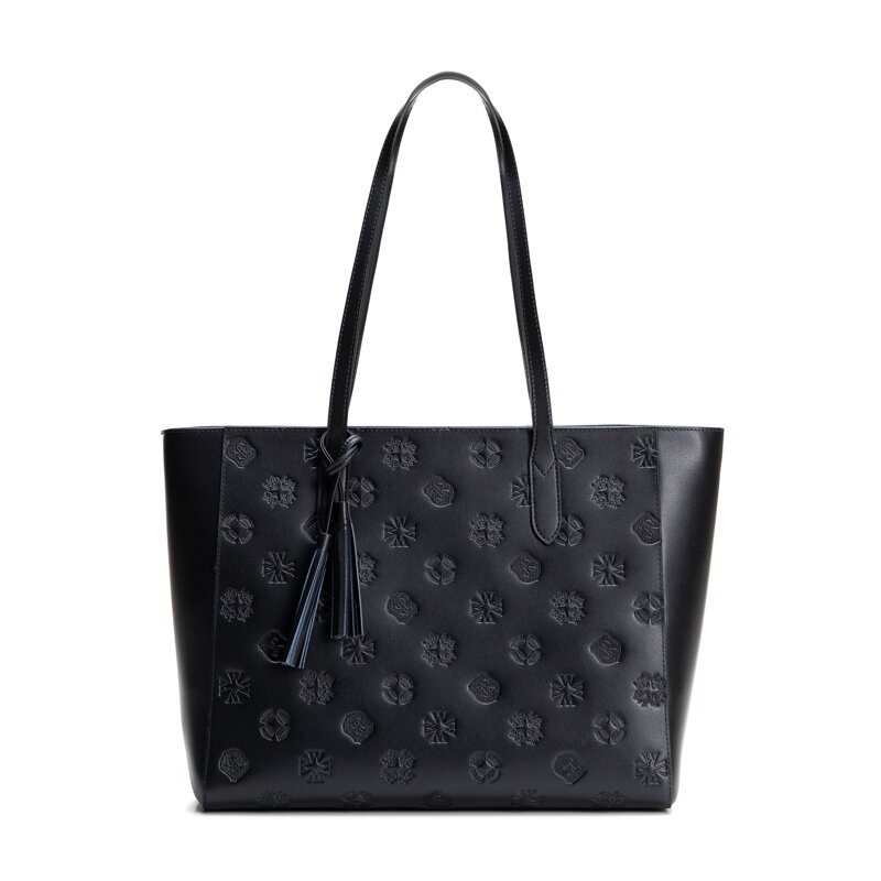 Dámska shopper kabelka z kože s čierno-strieborným podpisom 100-4E-611-1S