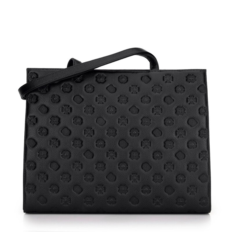 Dámska kožená shopper kabelka z reliéfnej kože čiernej farby 99-4E-301-1 Dámska kožená shopper kabelka z reliéfnej kože čiernej farby 99-4E-301-1