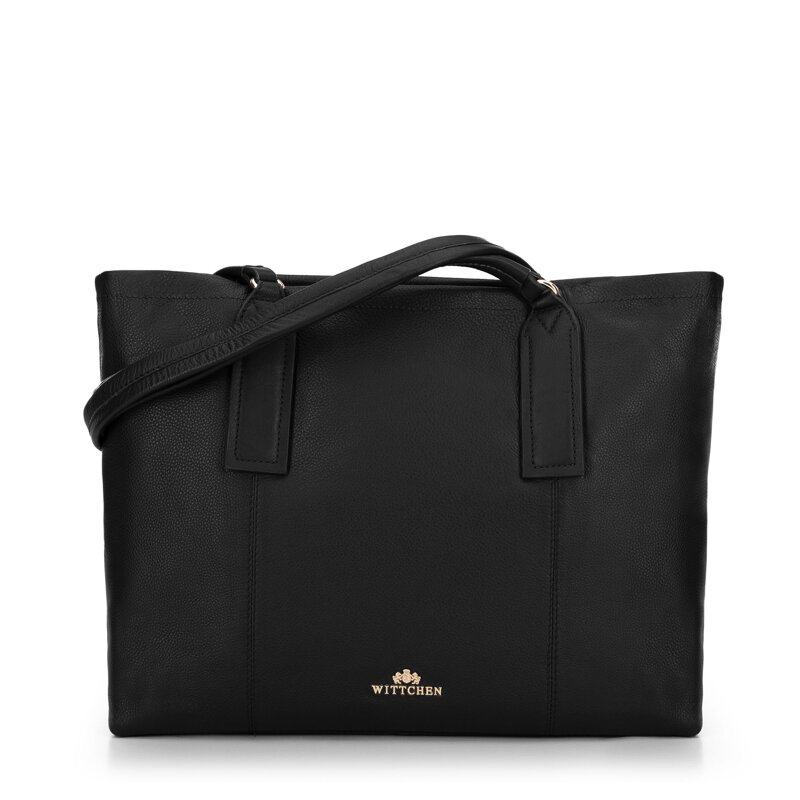 Dámska kožená shopper kabelka so zadným vreckom, čierna 99-4E-017-1 Dámska kožená shopper kabelka so zadným vreckom, čierna 99-4E-017-1