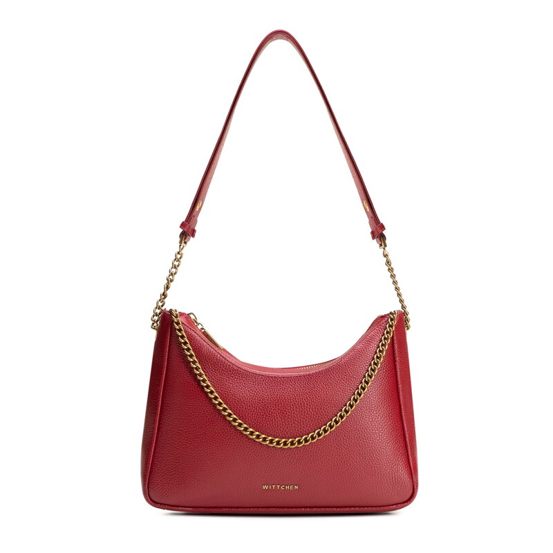 Dámska bagetová kabelka z kože, červená 100-4E-606-3