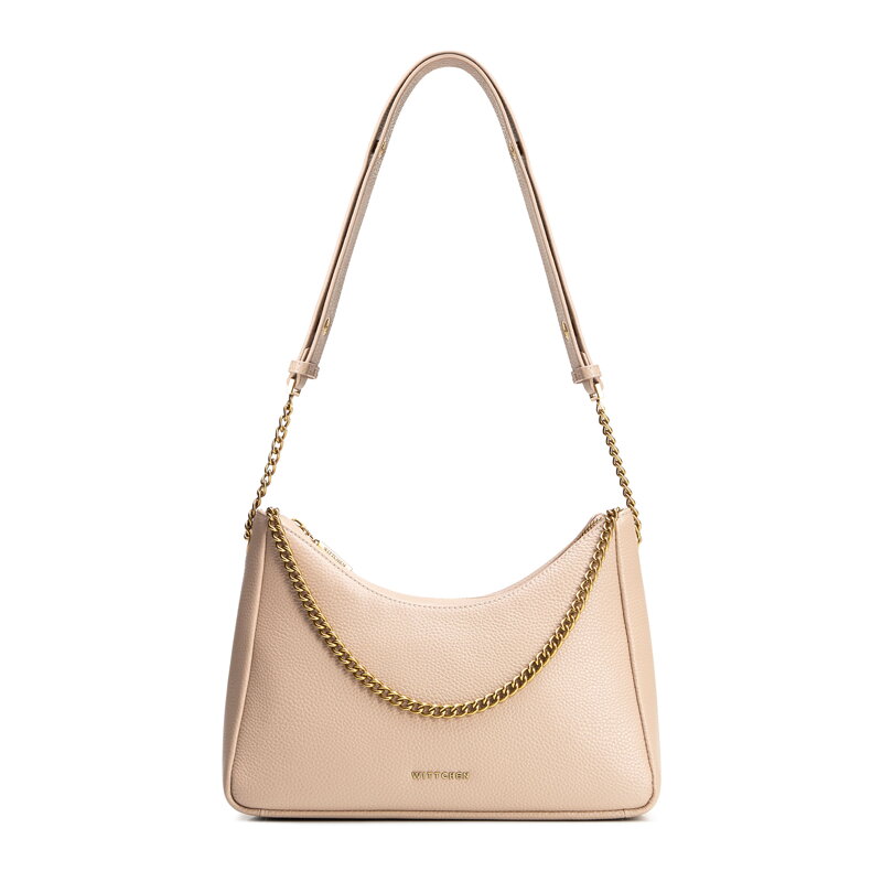 Dámska bagetová kabelka z kože, béžová 100-4E-606-9