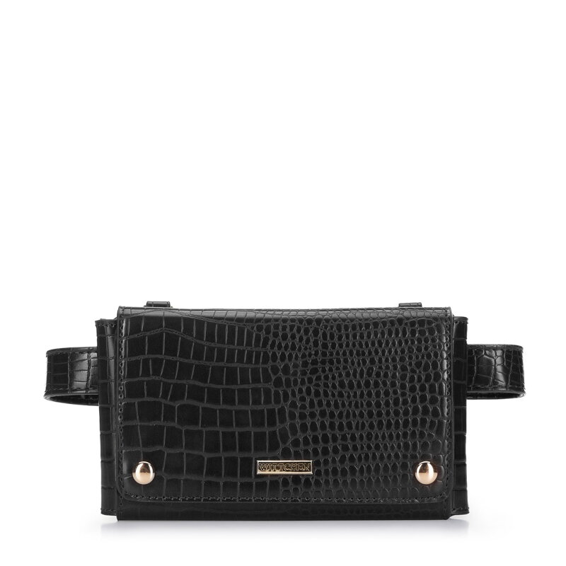 Damska torebka kopertowa 2 w 1 croco czarna 94-4Y-527-1