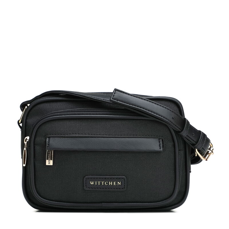 Damska torebka listonoszka z elementami ekoskóry czarna 102-4Y-402-1