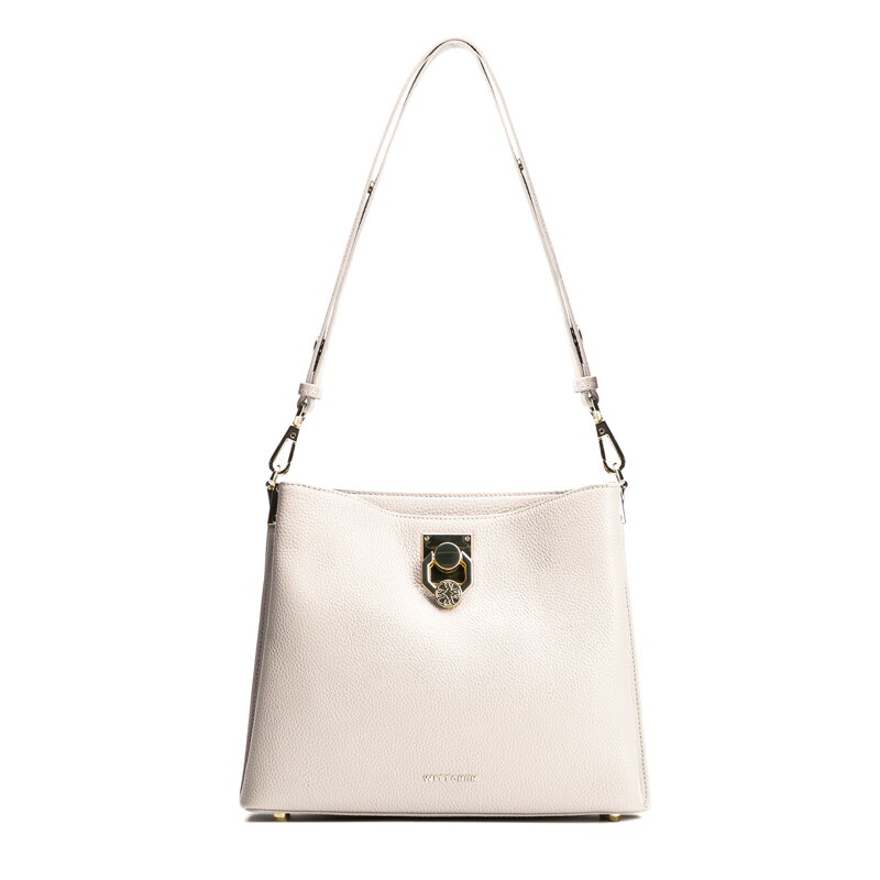 Dámska kožená kabelka cez rameno s prackou krémová 100-4E-605-0