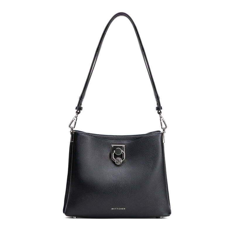 Dámska kožená kabelka cez rameno s prackou čierno-grafitová 100-4E-605-G1