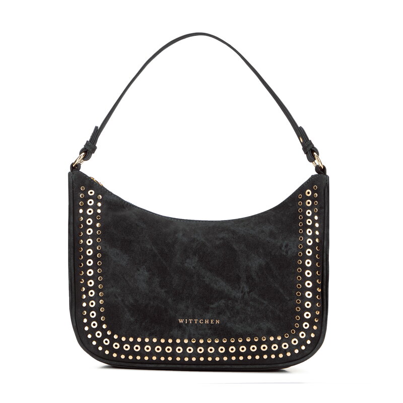 Damska torebka na ramię z ozdobnymi dżetami czarna 101-4Y-713-1