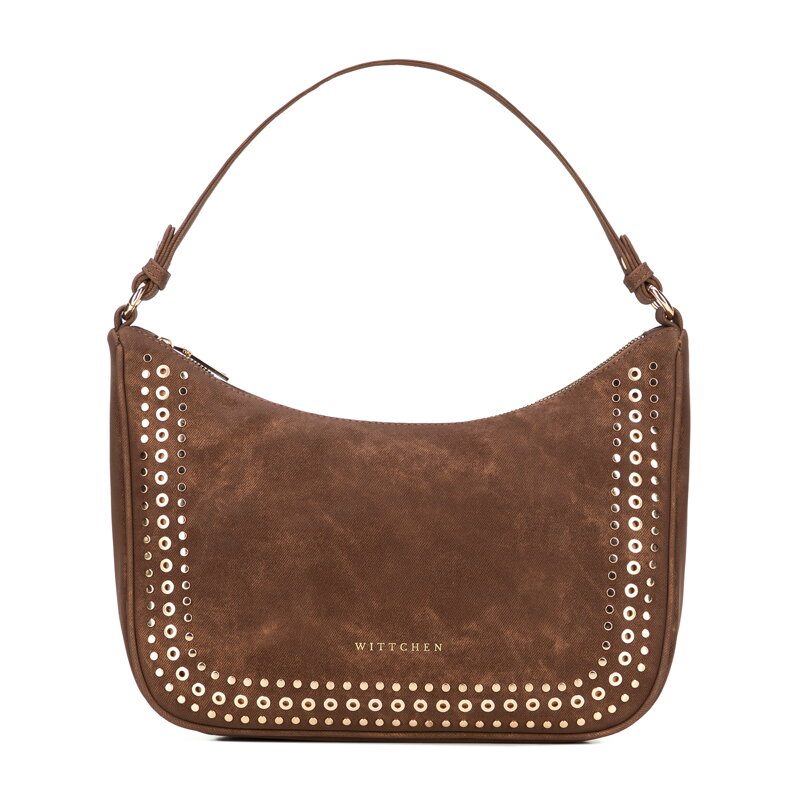 Damska torebka na ramię z ozdobnymi dżetami brązowa 101-4Y-713-4