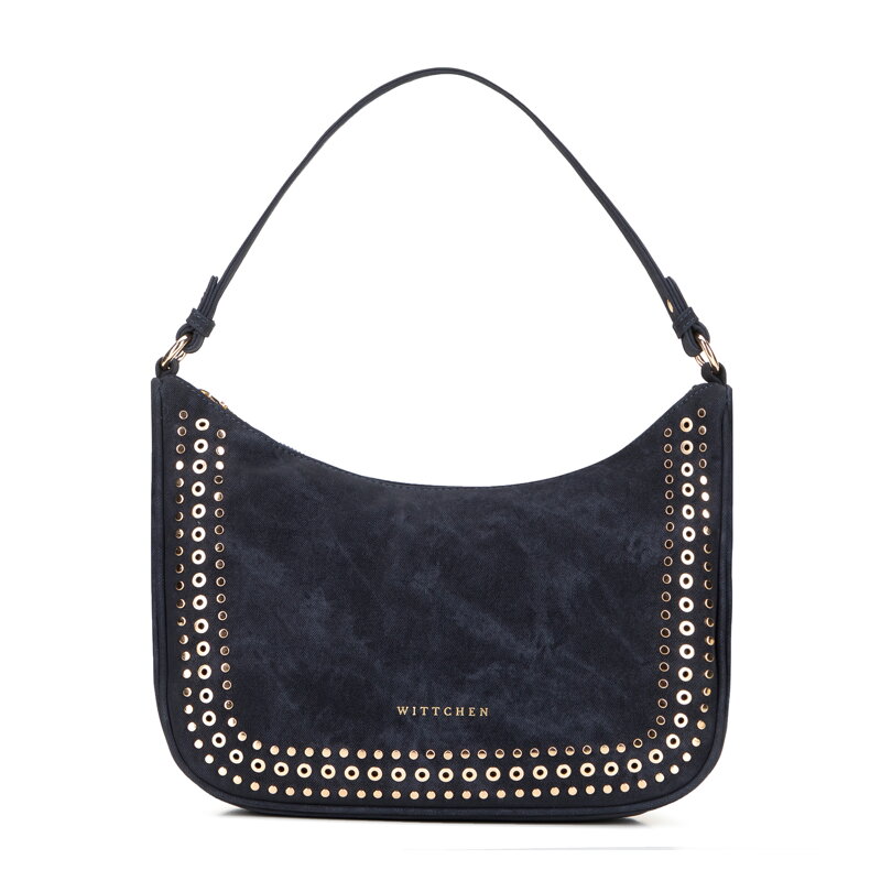 Damska torebka na ramię z ozdobnymi dżetami granatowa 101-4Y-713-7
