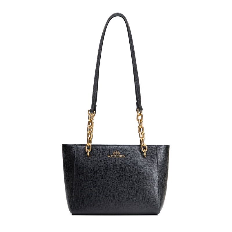 Dámska kožená kabelka cez rameno čierna a zlatá 100-4E-604-1G