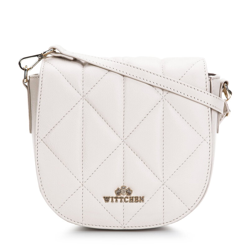 Damska torebka saddle bag z pikowanej skóry kremowa 97-4E-012-0