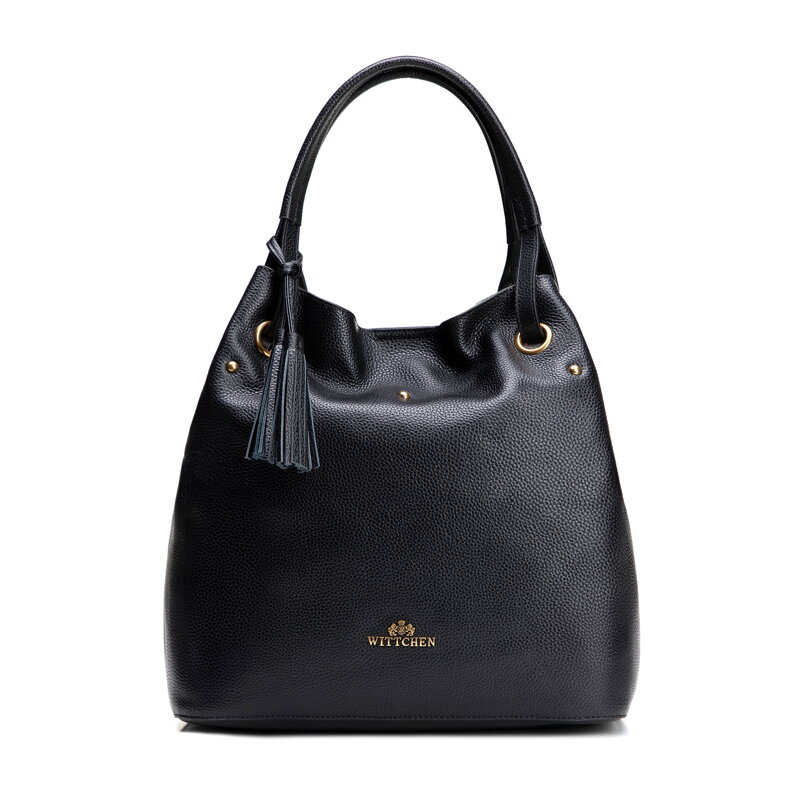 Dámska veľká kožená kabelka do vedra čierna a zlatá 100-4E-633-1G