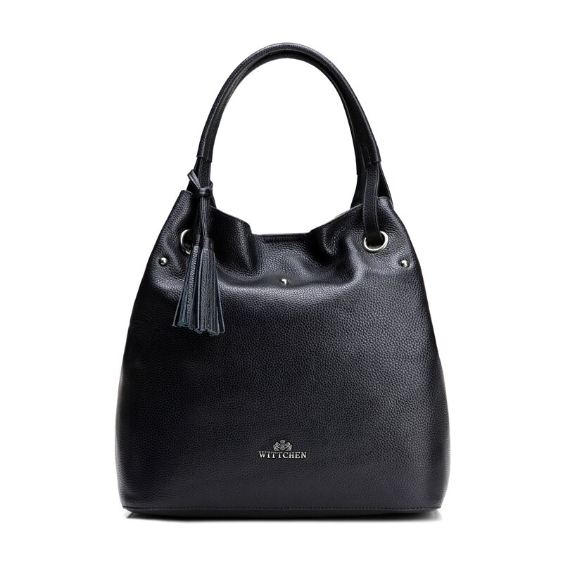 Dámska kožená kabelka veľká čierno-strieborná 100-4E-633-1S