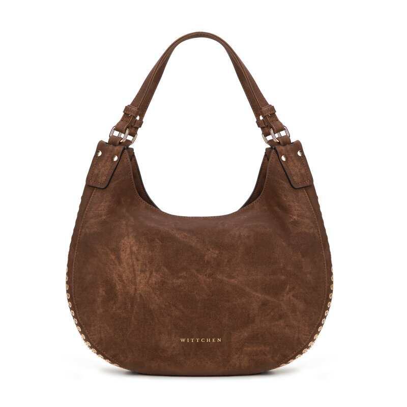 Damska torebka worek w dekoracyjne dżety brązowa 101-4Y-711-4