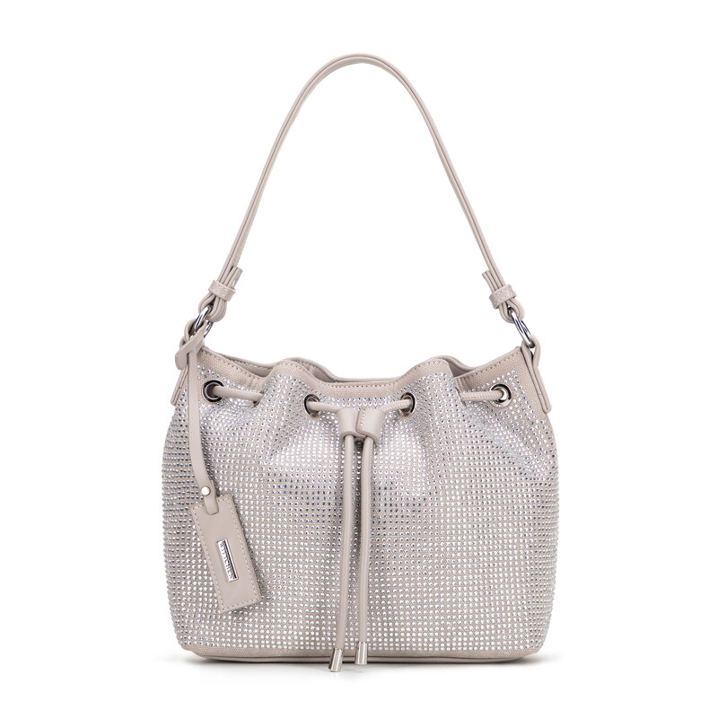 Damska torebka worek z ozdobnymi cyrkoniami jasny szary 101-4Y-716-8