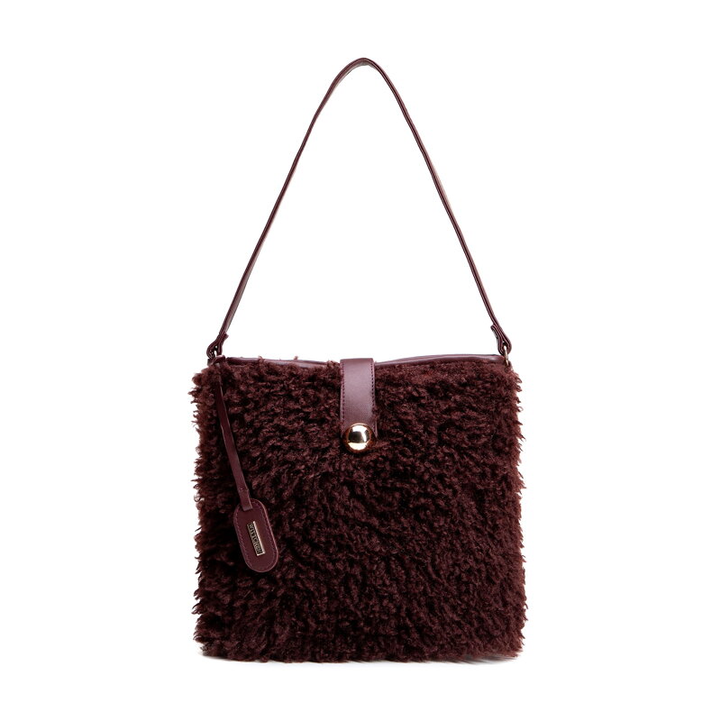 Damska torebka worek ze sztucznego futerka bordowa 101-4Y-438-4