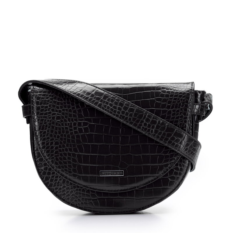 Damska torebka z ekoskóry croco półokrągła czarna 97-4Y-770-1