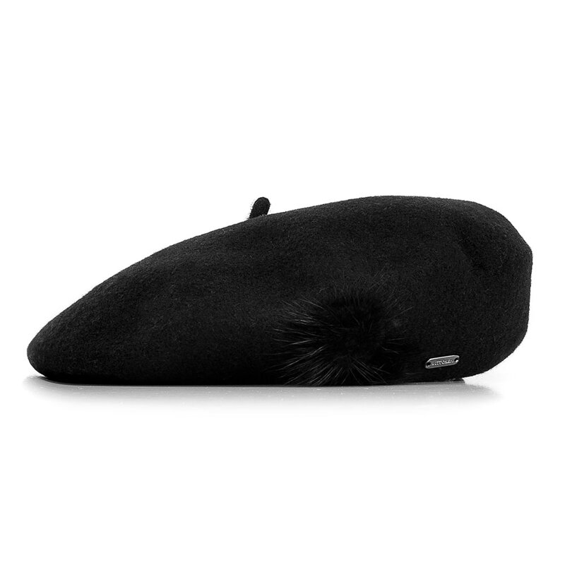 Damski beret wełniany z pomponami 91-HF-101-1