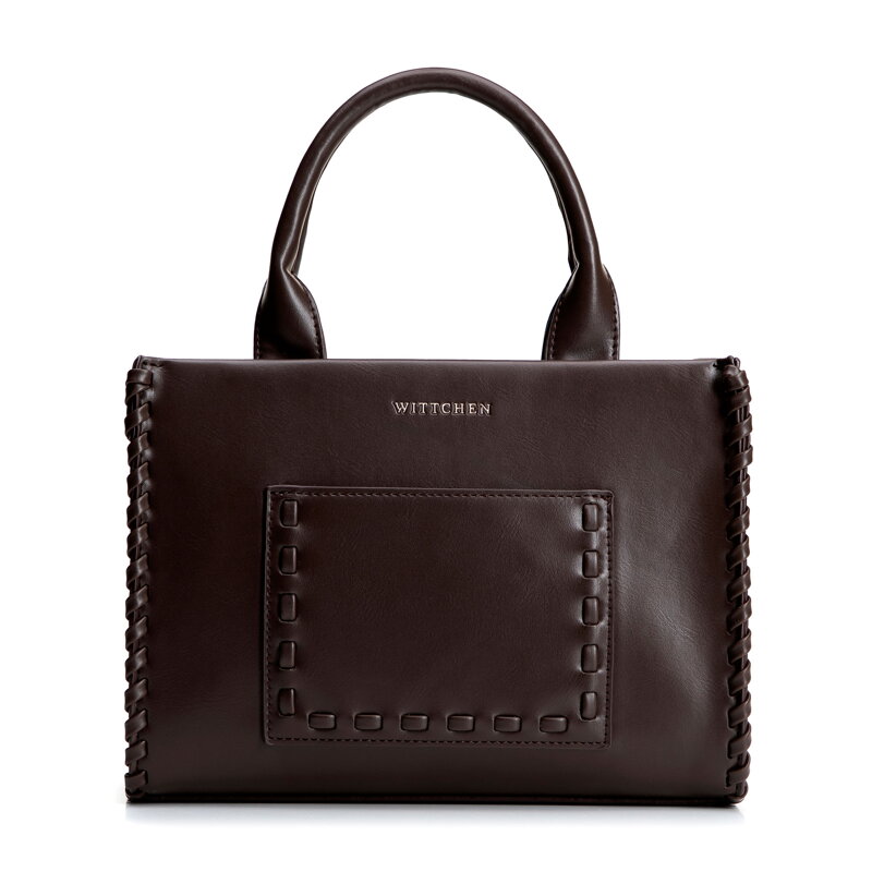 Damski kuferek z imitacji skóry z dekoracyjną plecionką brązowy 101-4Y-400-5