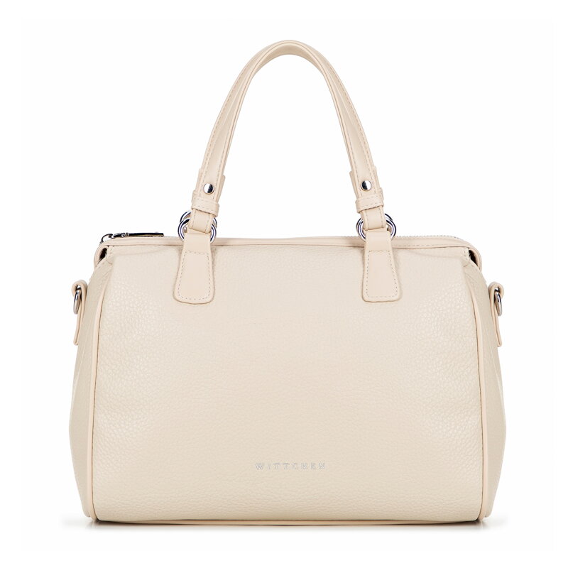 Damski kuferek z imitacji skóry z dżetami na pasku kremowy 101-4Y-704-0