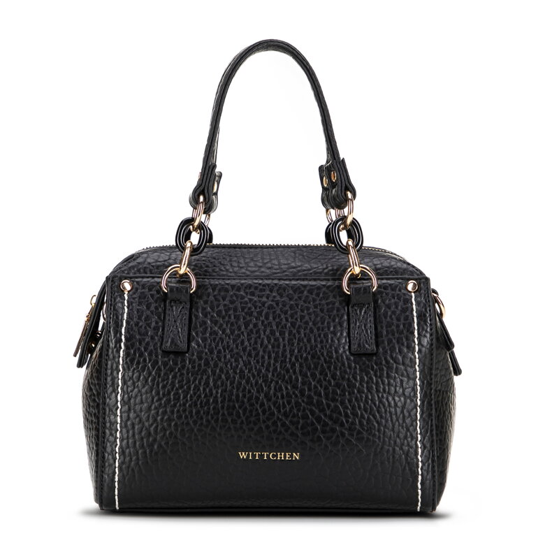 Damski kuferek z imitacji skóry z kontrastowym przeszyciem czarny 101-4Y-707-1