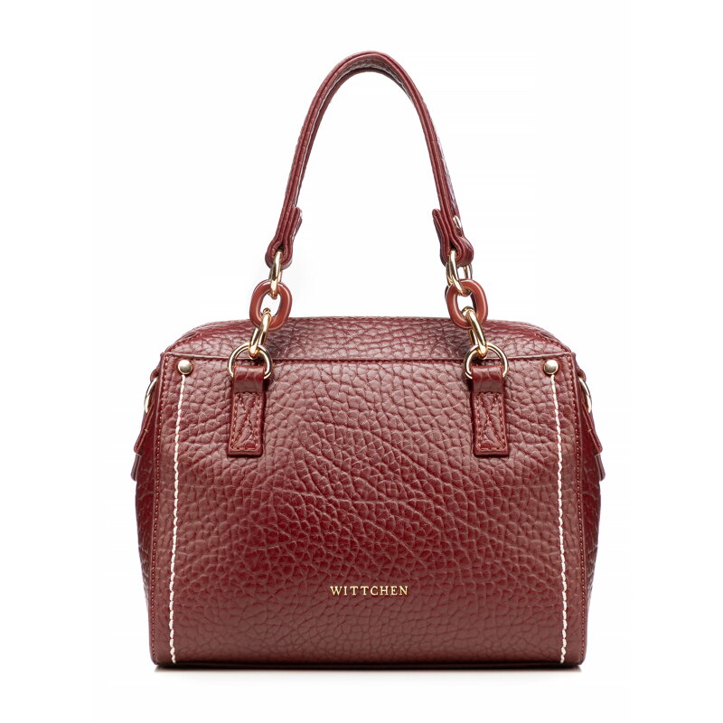 Damski kuferek z imitacji skóry z kontrastowym przeszyciem bordowy 101-4Y-707-3