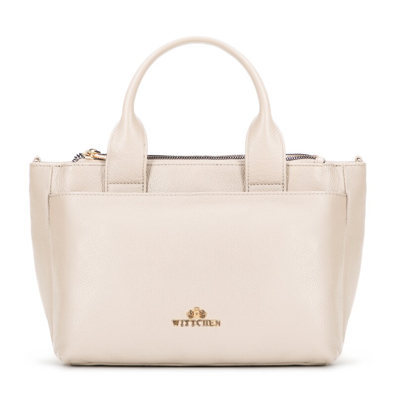 Damski kuferek z naturalnej skóry z odpinanym paskiem kremowy 101-4E-806-0