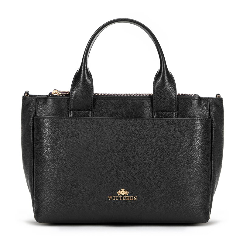 Damski kuferek z naturalnej skóry z odpinanym paskiem czarny 101-4E-806-1