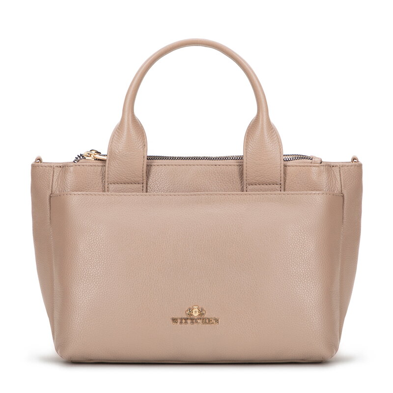 Damski kuferek z naturalnej skóry z odpinanym paskiem beżowy 101-4E-806-9