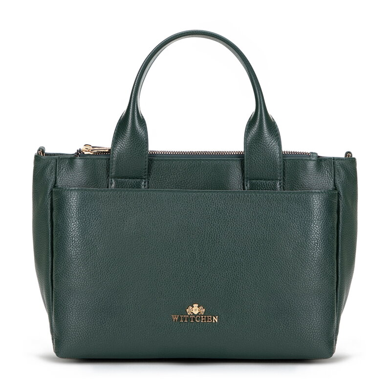 Damski kuferek z naturalnej skóry z odpinanym paskiem ciemnozielony 101-4E-806-Z