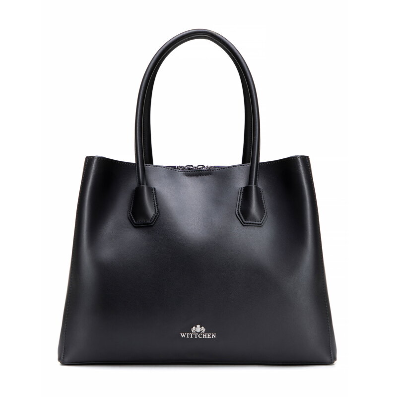 Dámska trojpriehradková čierno-strieborná aktovka z pravej kože 100-4E-616-1S