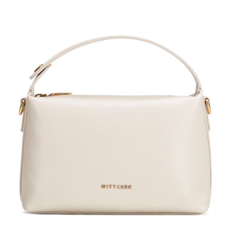 Damski minikuferek ze skóry naturalnej kremowy 102-4E-602-0