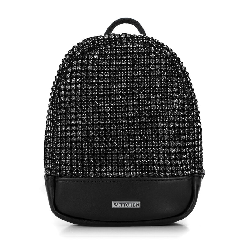 Damski miniplecak z kryształkami czarny 98-4Y-022-1
