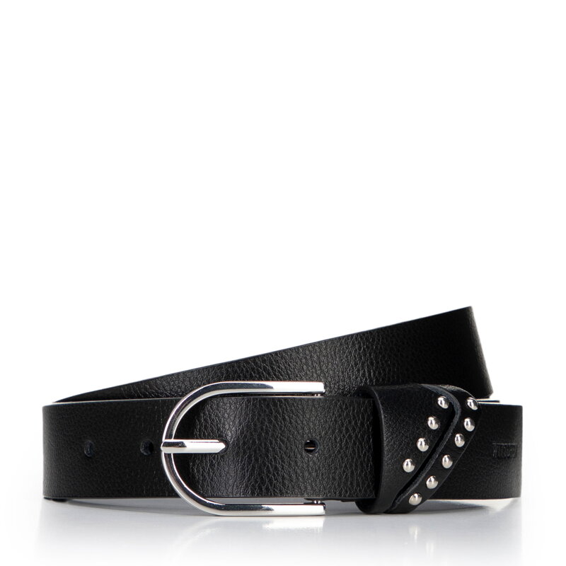 Damski pasek ze skóry naturalnej z nitami czarny 101-8D-202-1