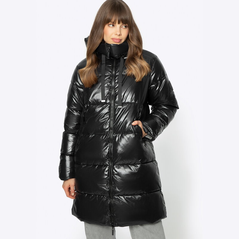 Damski płaszcz pikowany oversize czarny 97-9D-403-1