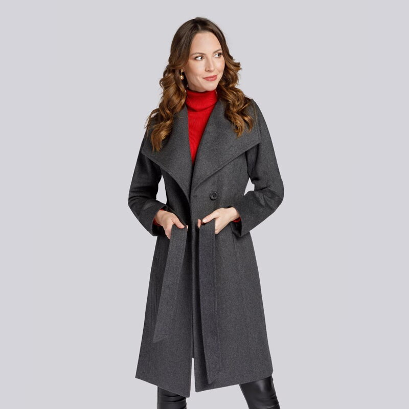 Damski płaszcz z wełną szlafrokowy 93-9W-701-8