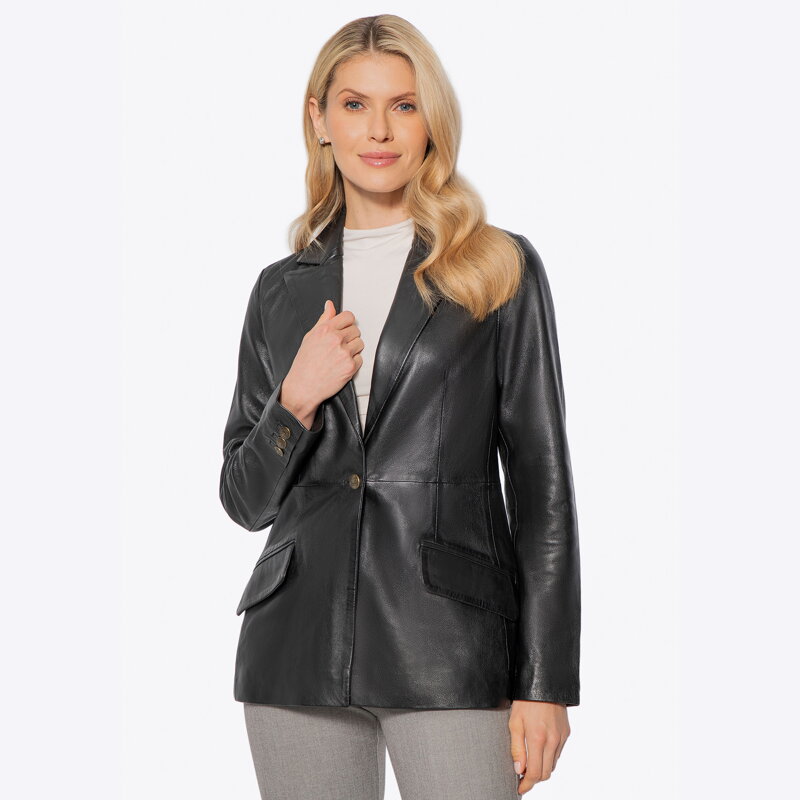 Damski płaszcz ze skóry owczej czarny 100-09-403-1