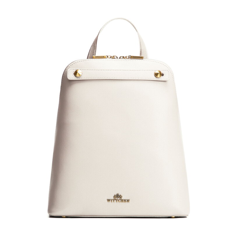 Dámsky kožený batoh lichobežníkového tvaru krémový 100-4E-601-0