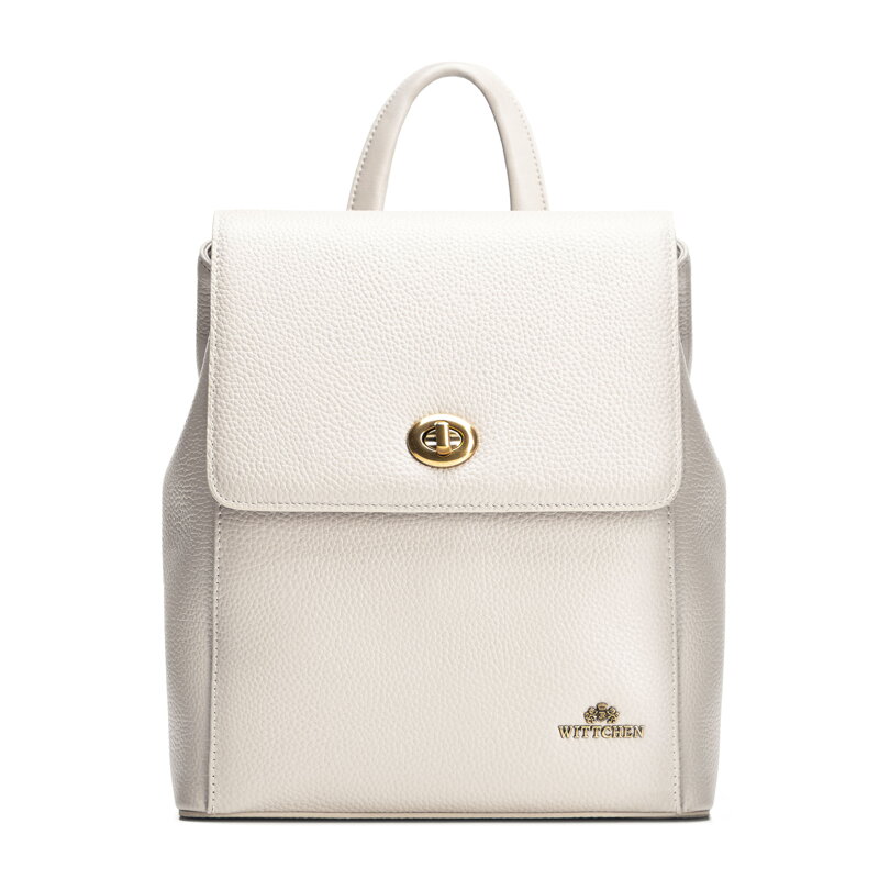 Dámsky kožený batoh s obdĺžnikovou chlopňou, krémová 100-4E-225-0