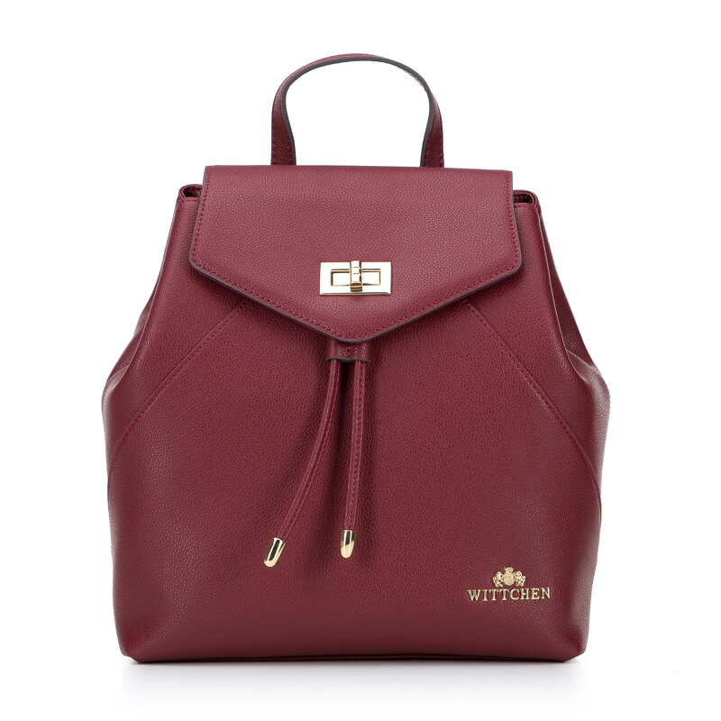 Damski plecak worek skórzany z przeszyciami ciemnoczerwony 95-4E-623-3