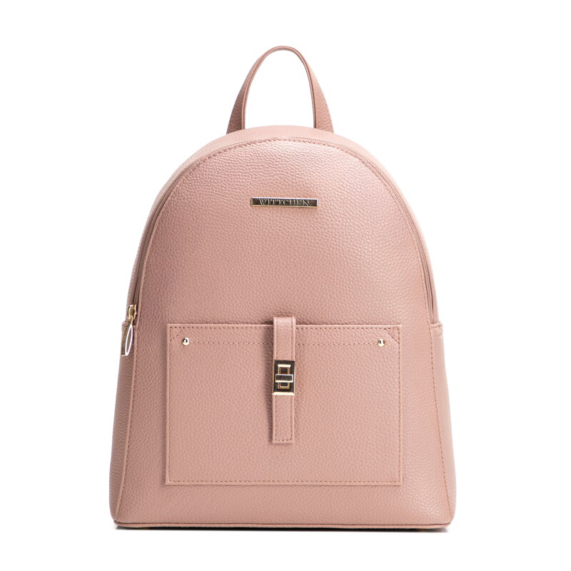 Damski plecak z imitacji skóry z kieszenią na przodzie różowy 29-4Y-003-B55