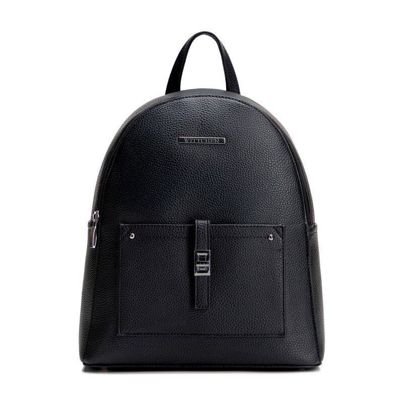 Damski plecak z imitacji skóry z kieszenią na przodzie czarno - grafitowy 29-4Y-003-BG1