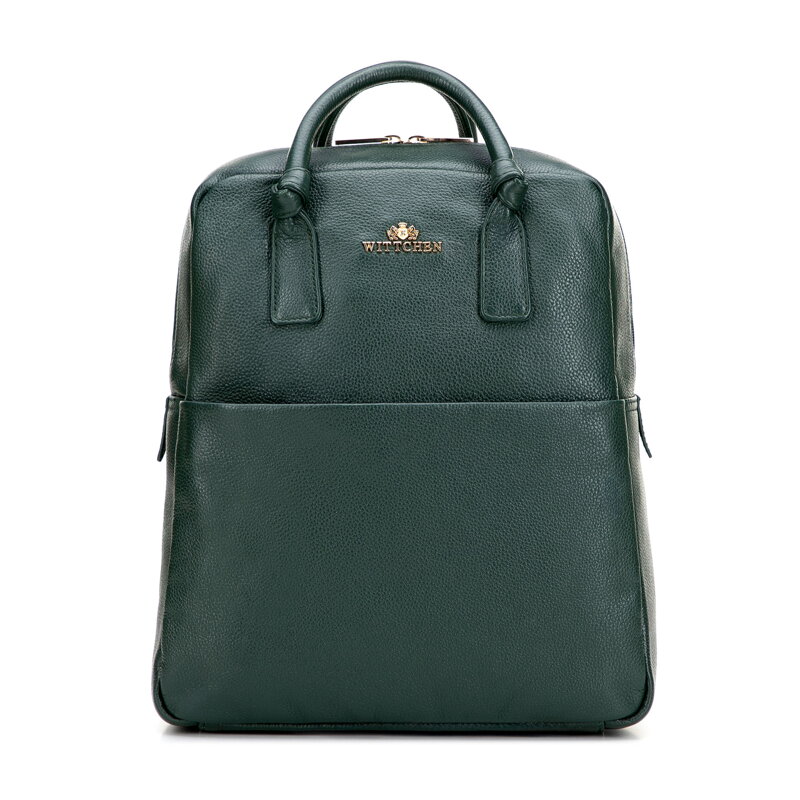 Damski plecak ze skóry naturalnej w prostokątnej formie ciemnozielony 101-4E-805-Z