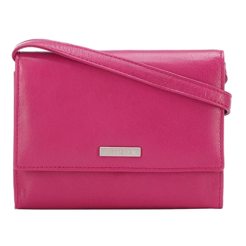Damski portfelik crossbody ze skóry różowy 26-2-110-F Damski portfelik crossbody ze skóry różowy 26-2-110-F
