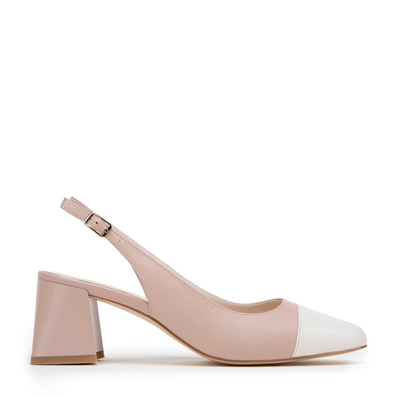 Damskie czółenka skórzane typu sling back na słupku różowo-białe 98-D-964-P Damskie czółenka skórzane typu sling back na słupku różowo-białe 98-D-964-P