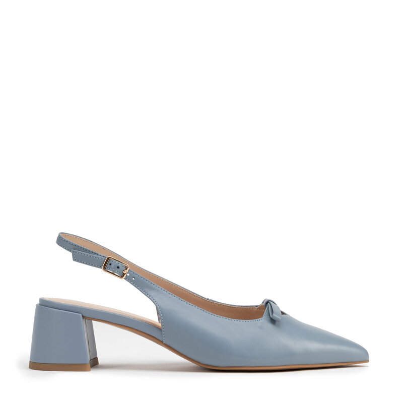 Damskie czółenka ze skóry na słupku niebieskie 100-D-507-N