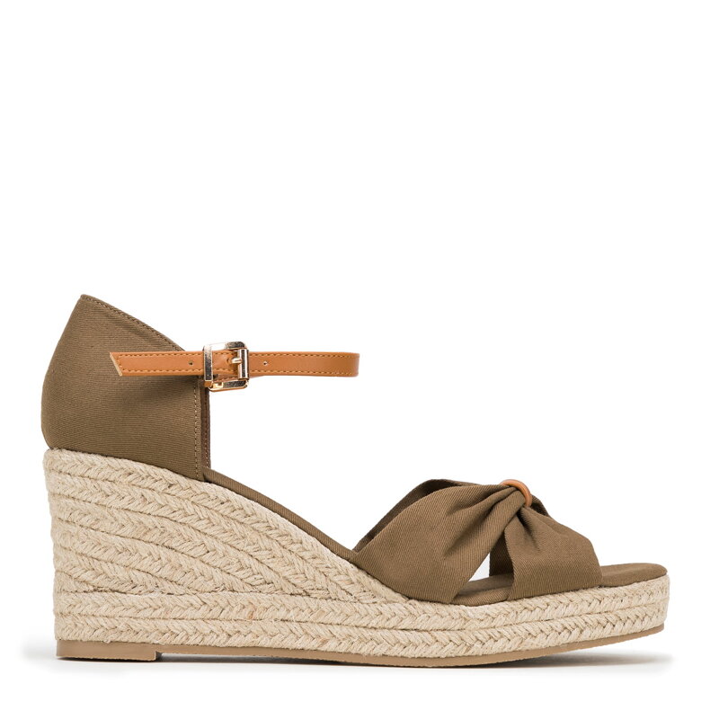 Damskie espadryle z kokardą z przodu khaki 98-DP-500-Z Damskie espadryle z kokardą z przodu khaki 98-DP-500-Z