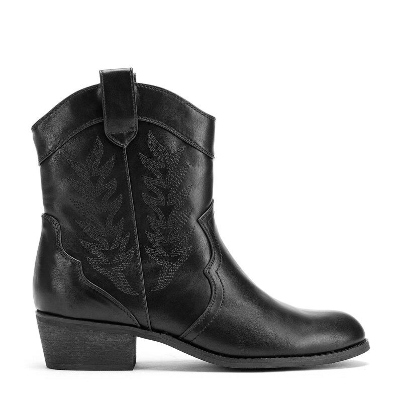 Damskie kowbojki z haftem krótkie czarne 97-DP-806-1